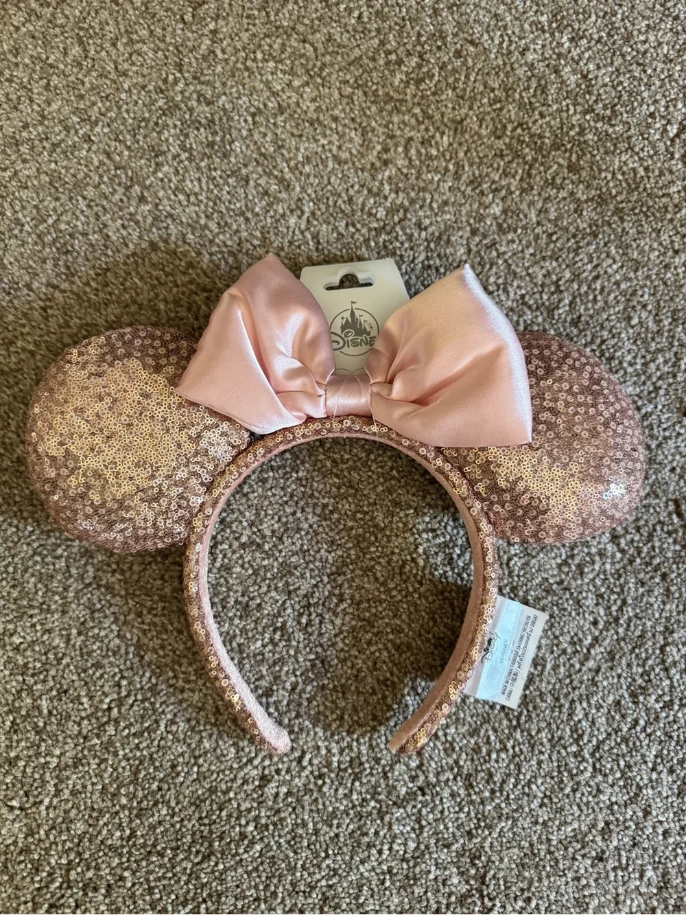 Disney Rose Pink Sequin Minnie Ear Headband with Satin Bow